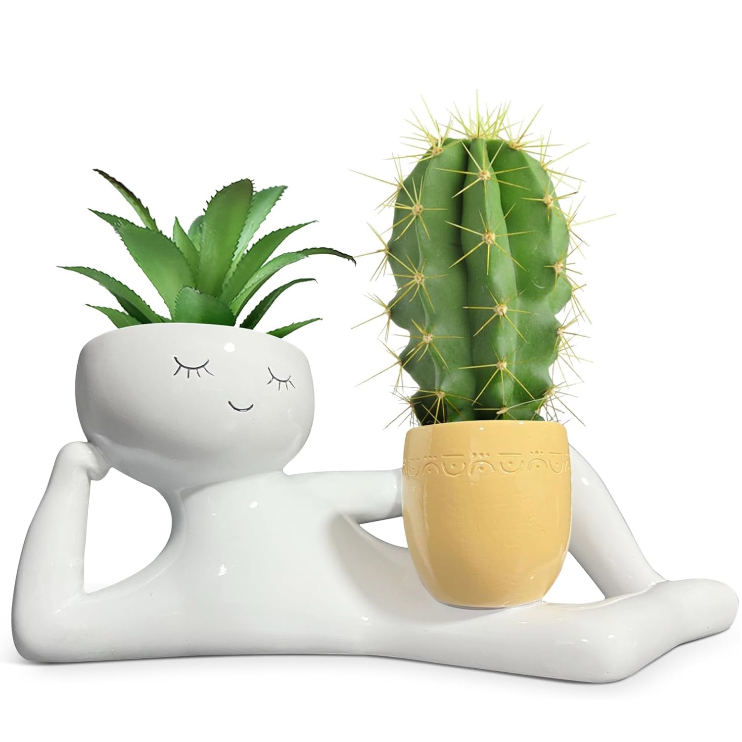 Echeveria Succulent - 怠惰な小さな男の形をしたプランター、ユニークな植木鉢、面白い多肉植物やサボテン用の植木鉢、家庭菜園やデスクトップの装飾に