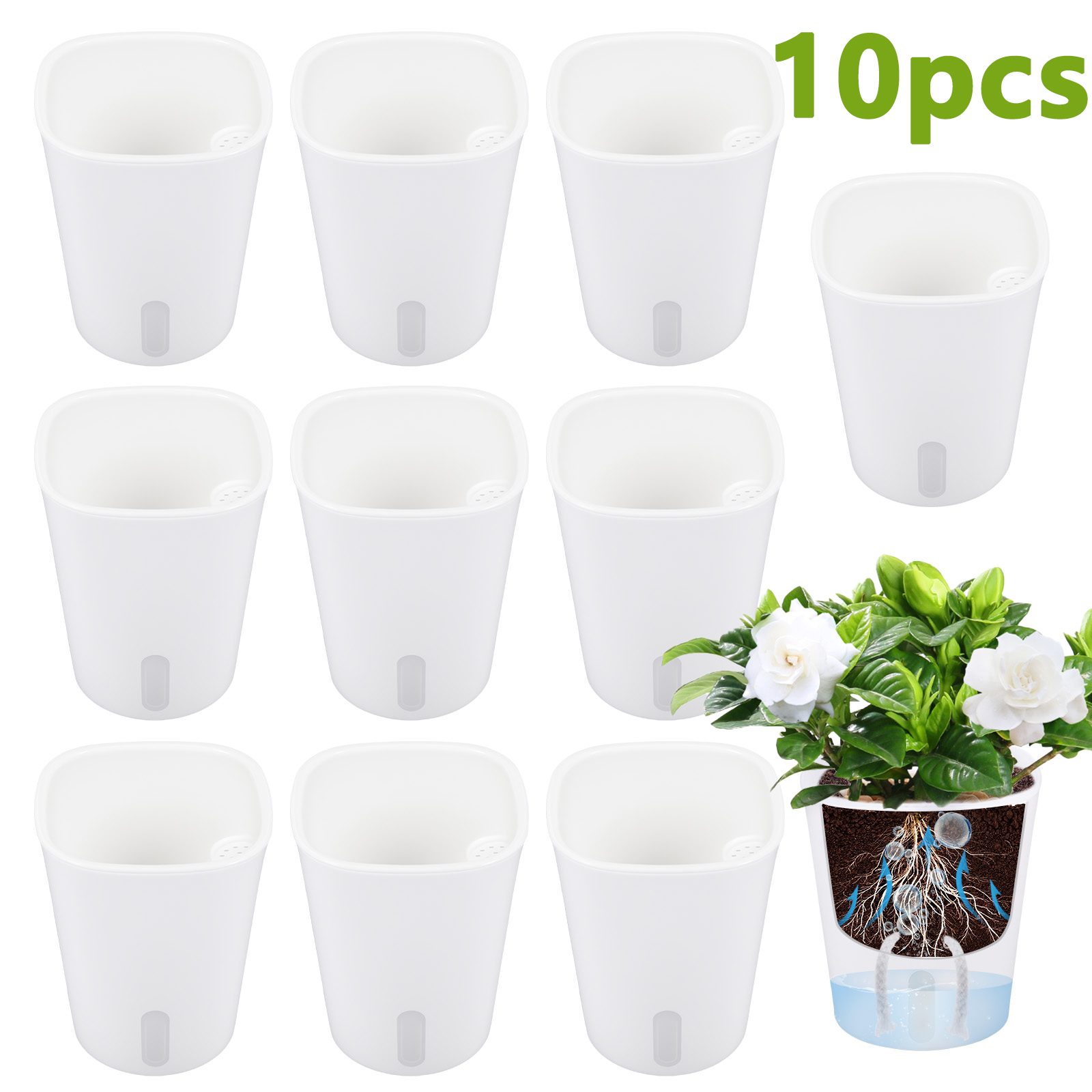 Aloe Vera Pot - 10 個自己給水プラスチック植木鉢水耕栽培植物ポット綿ロープ給水多肉植物鉢植えプランターホームオフィス装飾