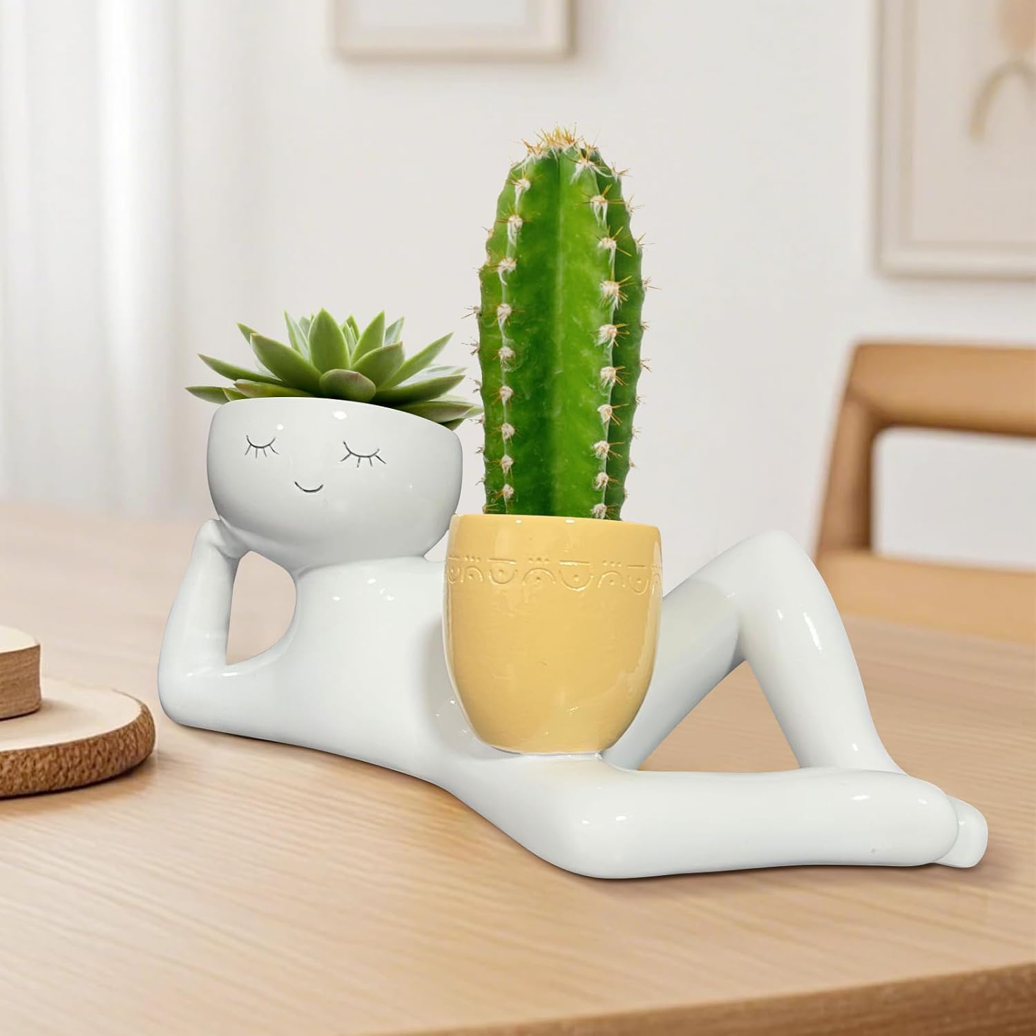 怠惰な小さな男の形をしたプランター、ユニークな植木鉢、面白い - Echeveria Succulent のレビューと価格