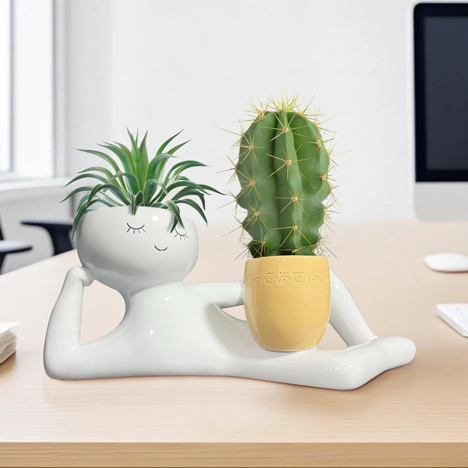 怠惰な小さな男の形をしたプランター、ユニークな植木鉢、面白い - Echeveria Succulent のレビューと価格
